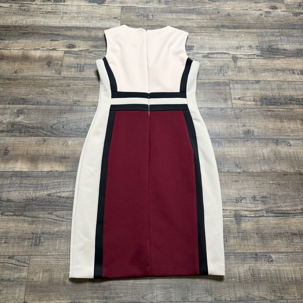 Calvin Klein Tri-Tone Midi Dress - Cream, Black, Burgundy Size 6 - Picture 10 of 12